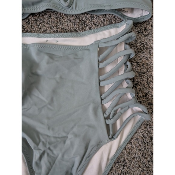 PINK Victoria's Secret Sage Green High Waisted Caged Bikini Set Small - Picture 3 of 4